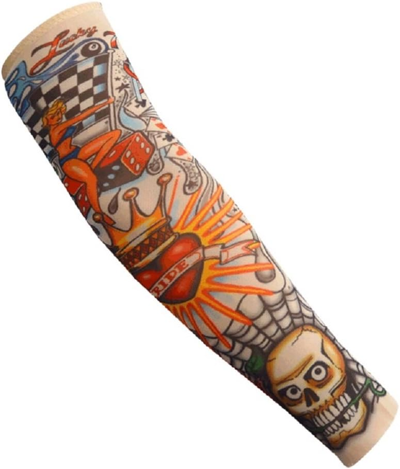 Temporary Tattoo Arm Sunscreen Sleeves for Kids Boy Girls 3-8 Years Old, Body Art Arm Stockings Slip on Accessories for Halloween Cosplay Party Props - Designs Tiger, Crown Heart, Skull, Tribal image number 3