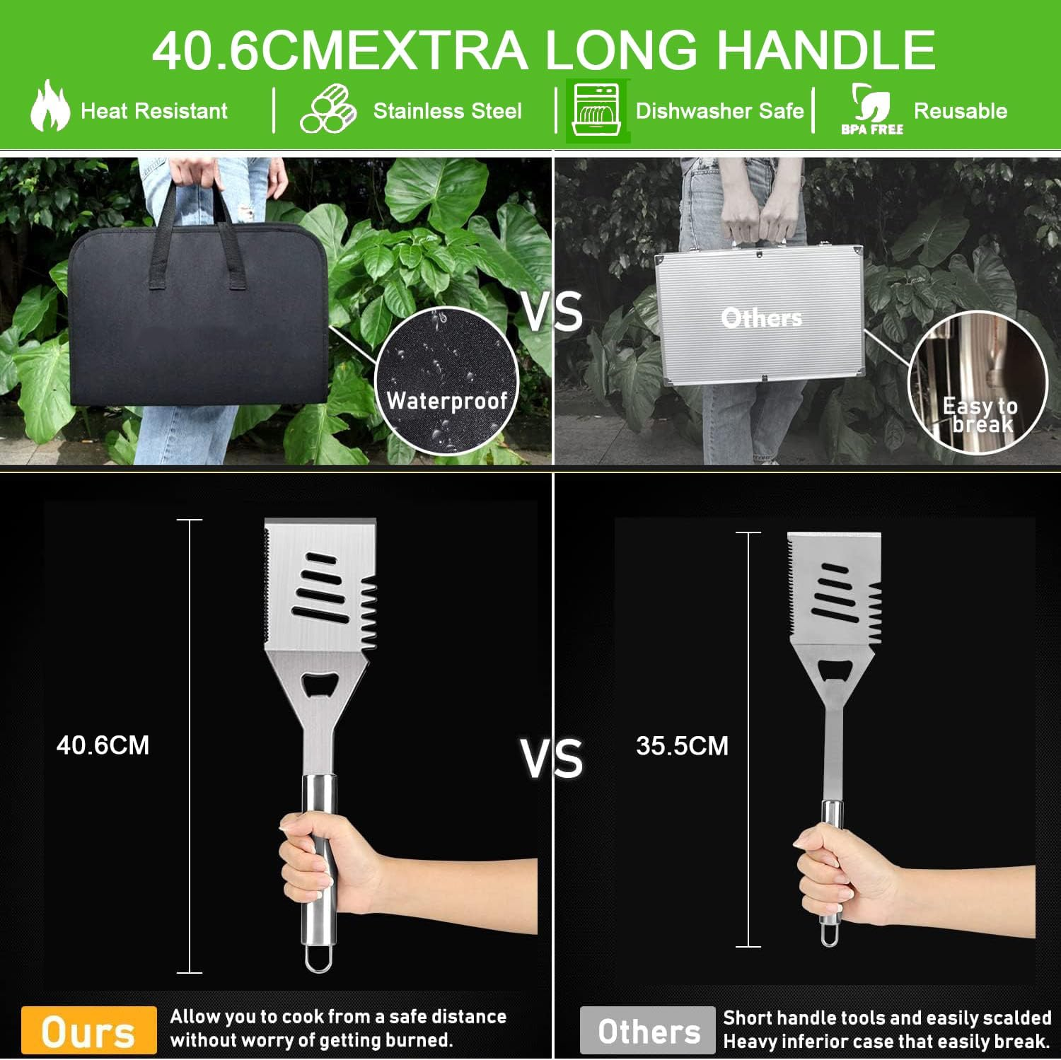 34Pcs Grill Accessories BBQ Grill Tools Set, Heavy Duty Thicker Stainless Steel Grill Tool with Thermometer, Long Handles, Carry Case; Gift Grill Mats for Backyard, Camping; Barbecue Set for Men Women image number 5