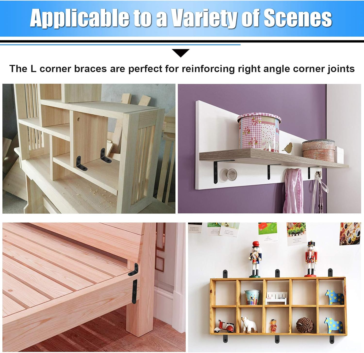 Glarks 20 Set 40Mm Black L Angle Bracket Corner Brace Joint Fastener for Wood Chair Bookshelf Board Window Furniture Cabinet (40X40X2Mm) image number 1