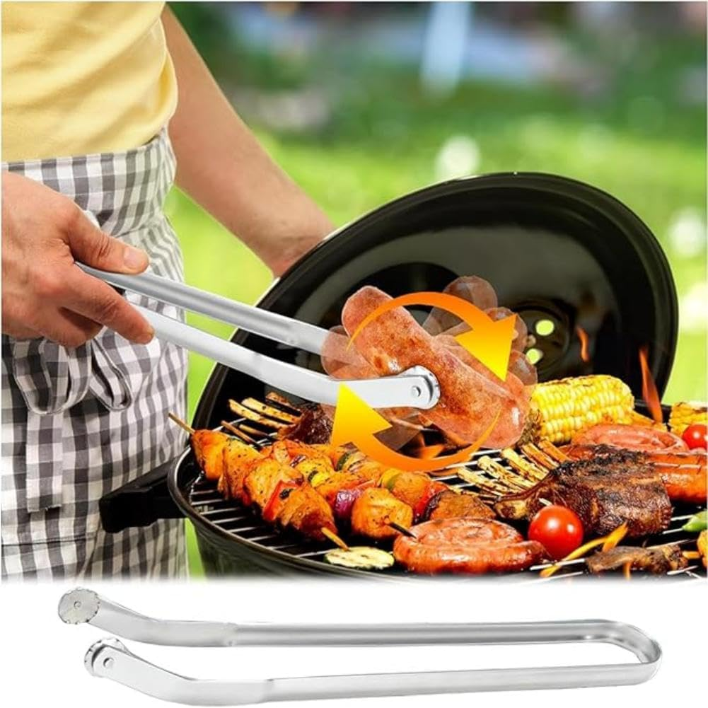 BBQ Sausage Turning Tongs for Cooking, Sausage Grill, Stainless Steel Metal Kitchen Tongs, Multipurpose Grill Tongs for Outdoor (2 Pack) image number 4