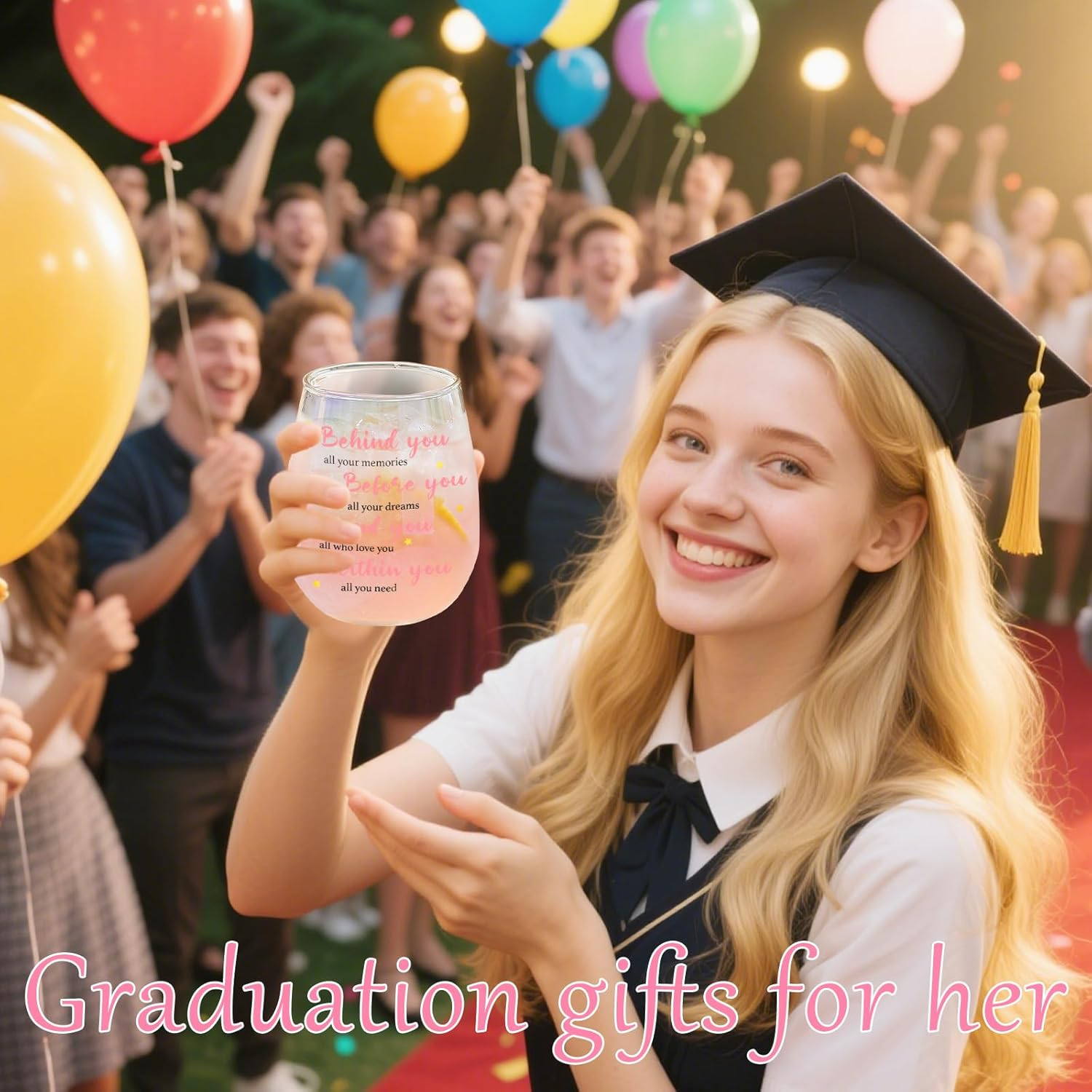 Graduation Gifts for Women Her Friend Glasses Drinking Good Luck New Beginnings Congratulations Gift Glass Cups Graduation Party Decorations Presents Cute Mugs Christmas Birthday Gifts for Daughter image number 6