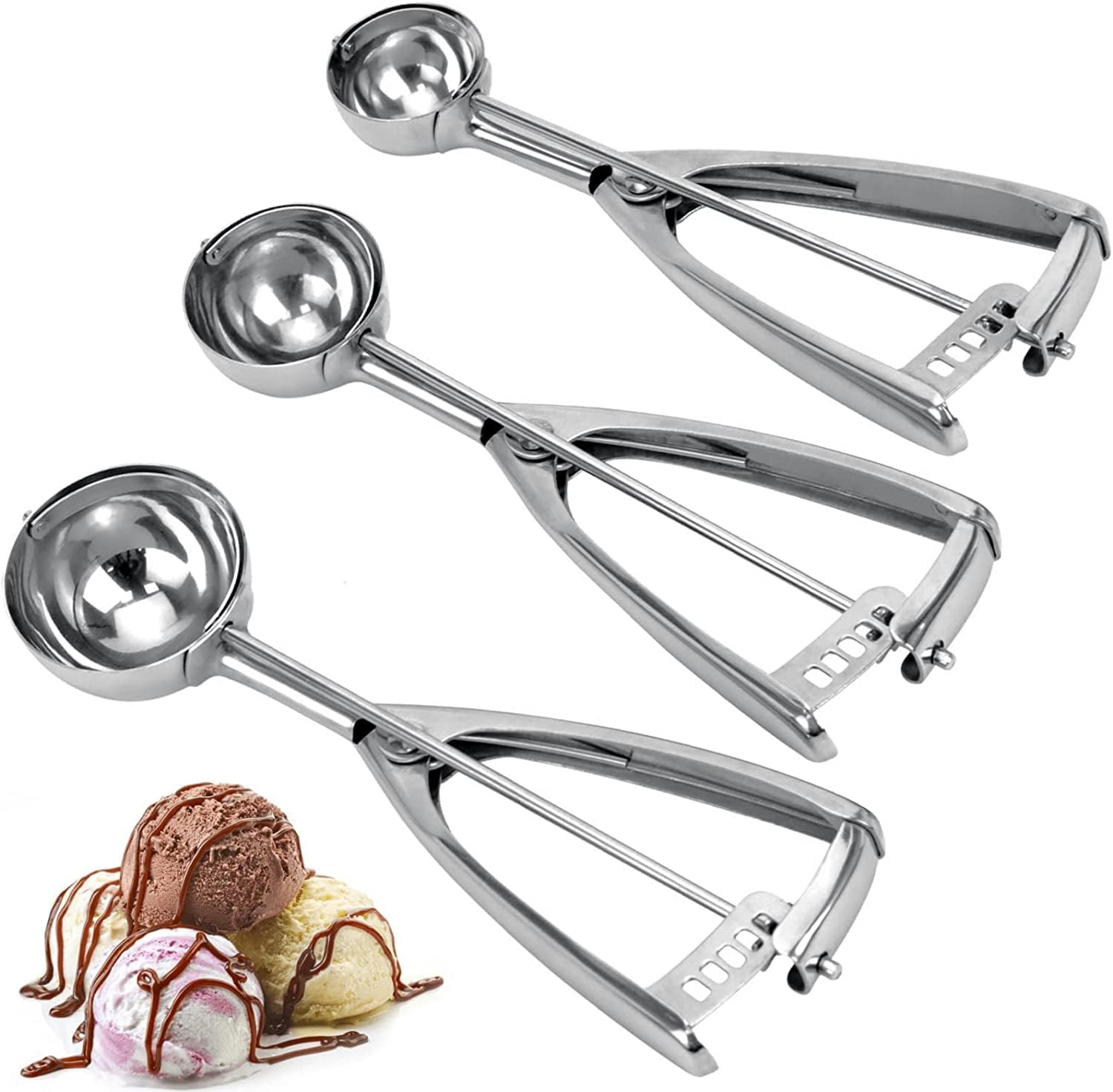 Cookie Scoop, Ice Cream Scoop, Cookie Scoops for Baking Set of 3 with Cookie Dough Scoop, 3Pcs Cookie Scooper for Baking, Stainless Steel Cookie Scoop Set, Ice Cream Scooper with Trigger Release image number 4
