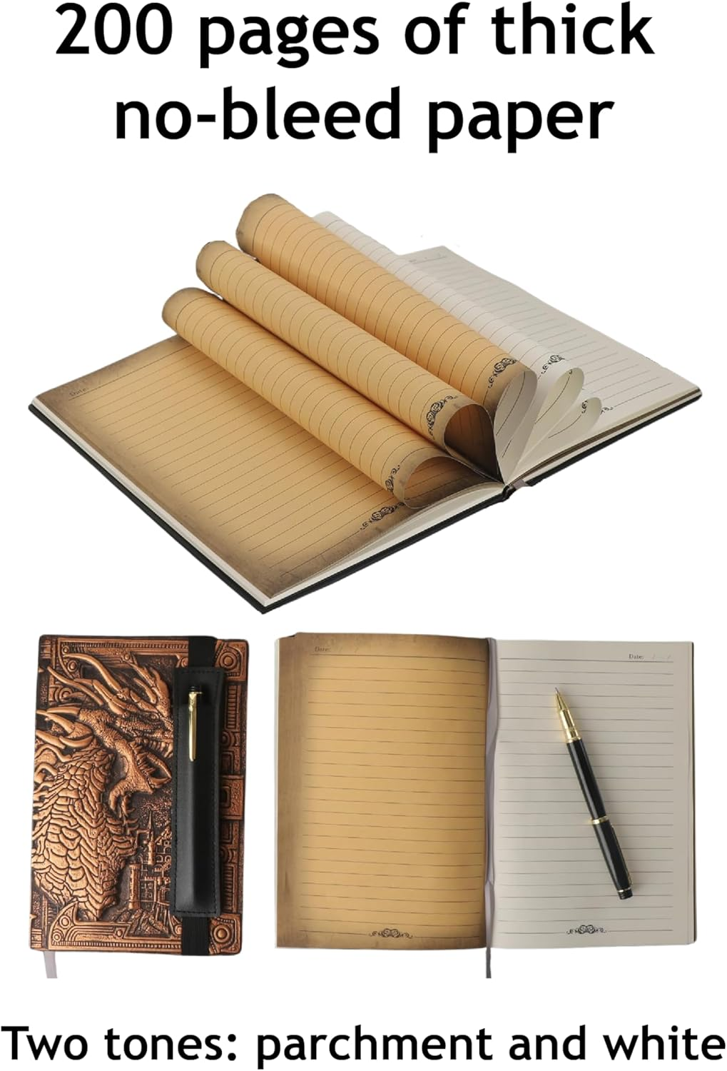 Futhark DND Journal &ndash; 200 Pages, 3D Embossed Bronze Dragon Faux Leather Cover, Includes Pen & Holder &ndash; Perfect Notebook for Dungeons & Dragons/D&D, DM Gifts & Fantasy RPG Accessories - Coloured image number 5