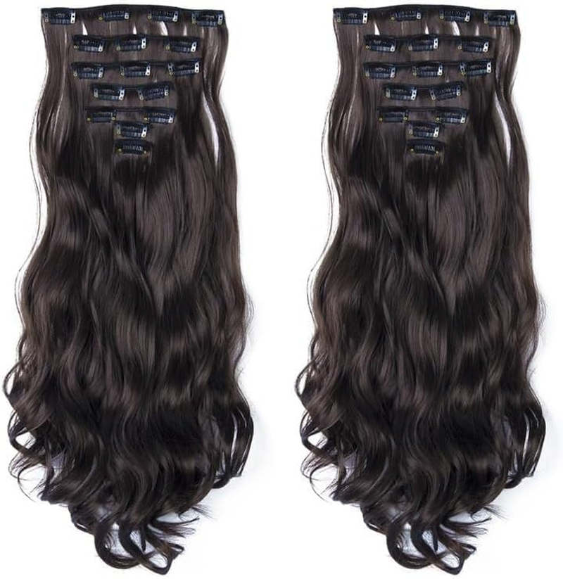 Clip in Hair Extensions, Natural & Soft Hair & Blends Well Hair Extensions, Dark Brown Long Wavy Hairpieces image number 2