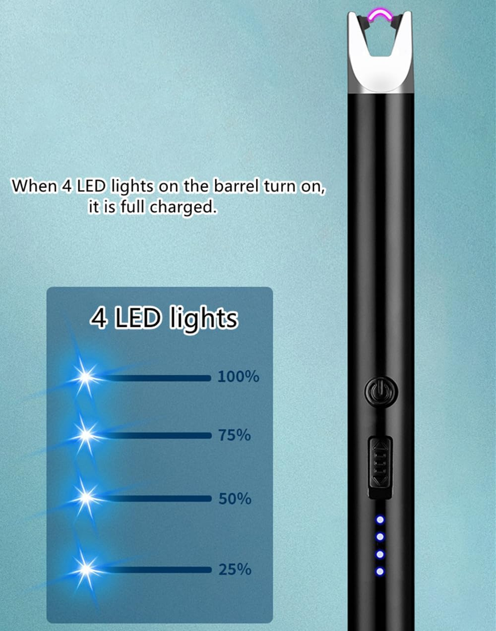 Nomel Lighter, Electric Candle Lighters Type C Rechargeable Lighter with Battery Indicator Windproof Flameless Arc Lighters with Hanging Hook for Candle Camping BBQ Cooking Stove Fireplace (Silver) image number 4