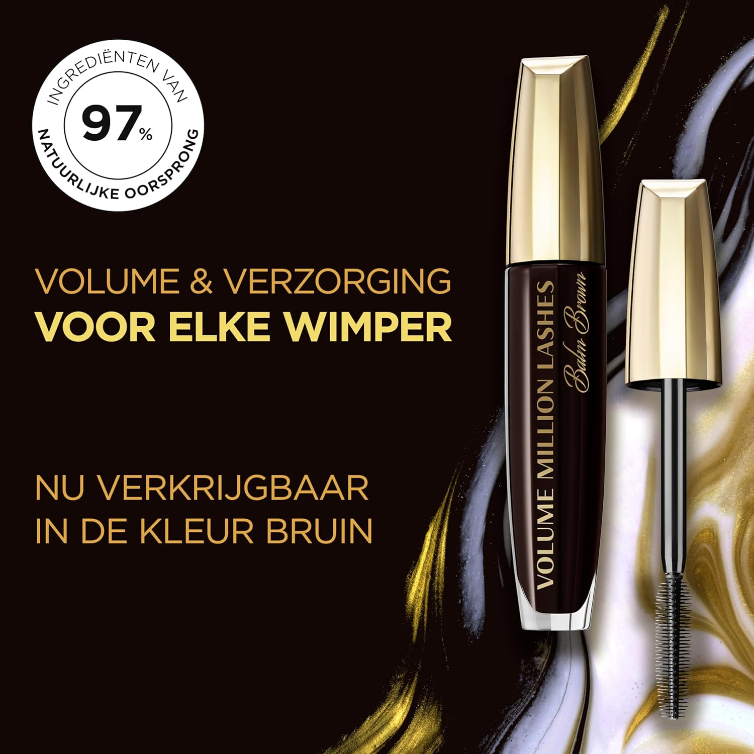 L'Or&eacute;al Paris Mascara, Brown Mascara for Extra Definition, Extra Volume and Extra Care, Volume Million Lashes Balm Brown, No. 01 Brown, 1 X 8.6 Ml image number 3