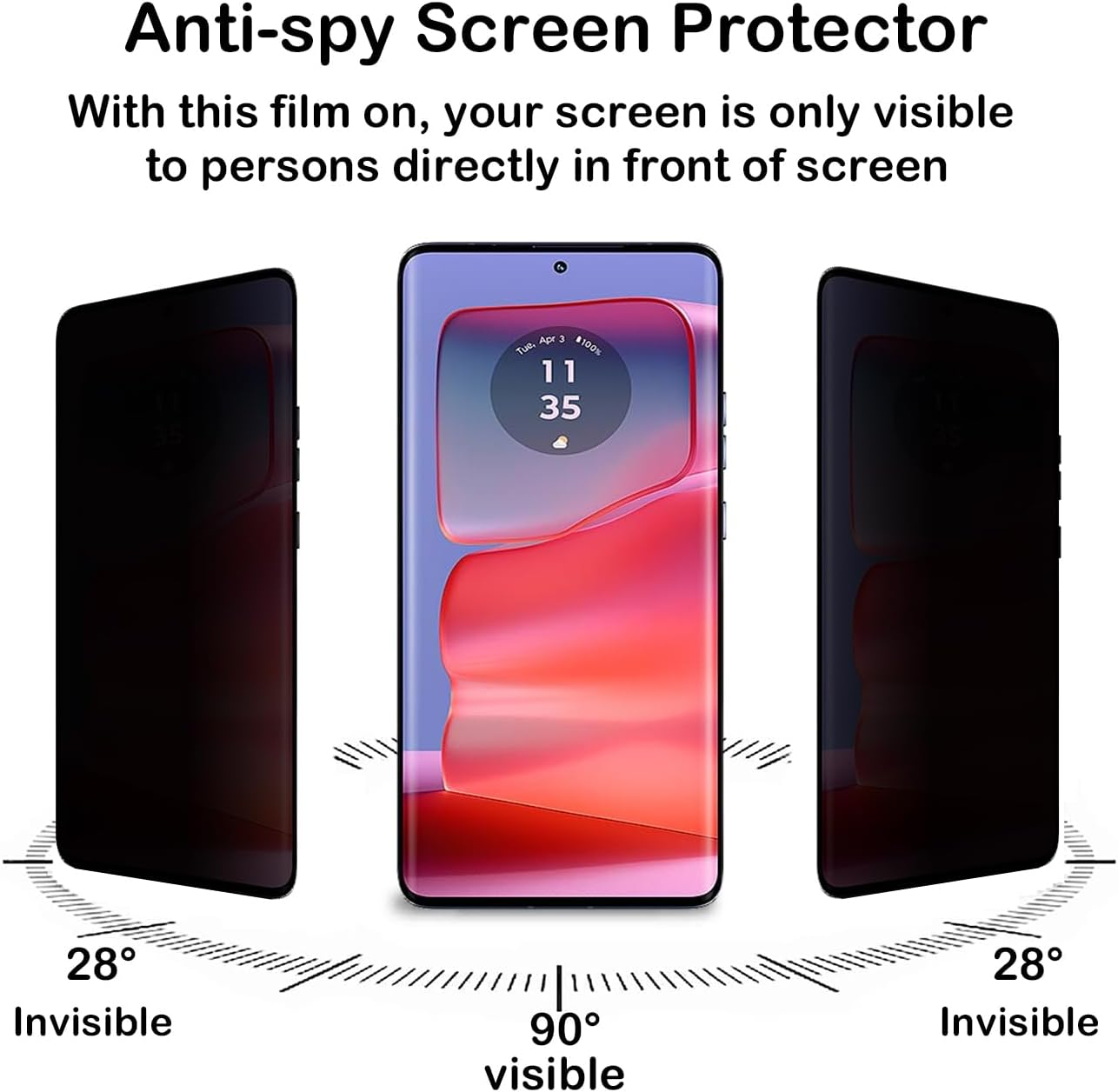 Privacy Screen Protector for Motorola Edge 50 Pro, Pack of 2, Privacy Film, Scratch-Resistant, Anti-Fingerprint, Bubble-Free, Anti-Spy Flexible TPU Screen Protector for Motorola Edge 50 Pro image number 3
