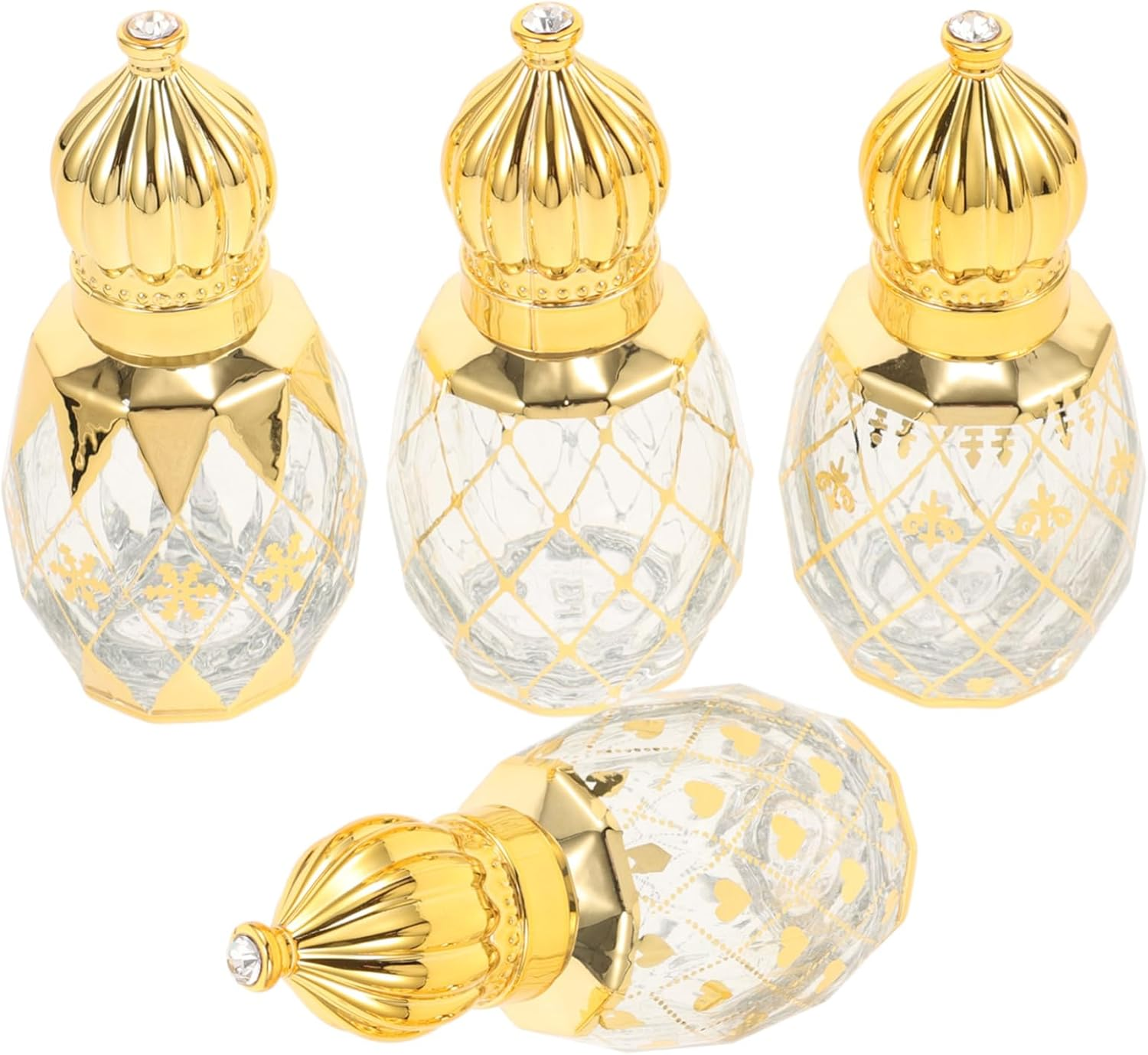 4Pcs Empty Glass Perfume Bottle Roller Alloy Cap Essential Oil Bottle for Aromatherapy and Household Use