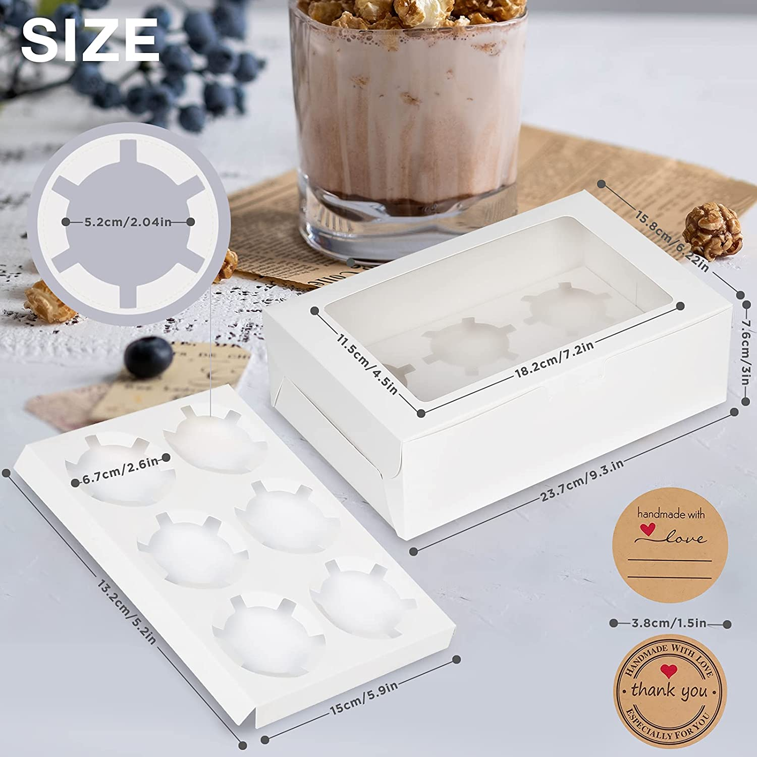 10 Pack 6 Holes Cupcake Boxes with Window Cake Cookie Bakery Boxes Muffin Donut Pastry Containers for Wedding Birthday Party Christmas,9.3X6.2X3 Inches/White