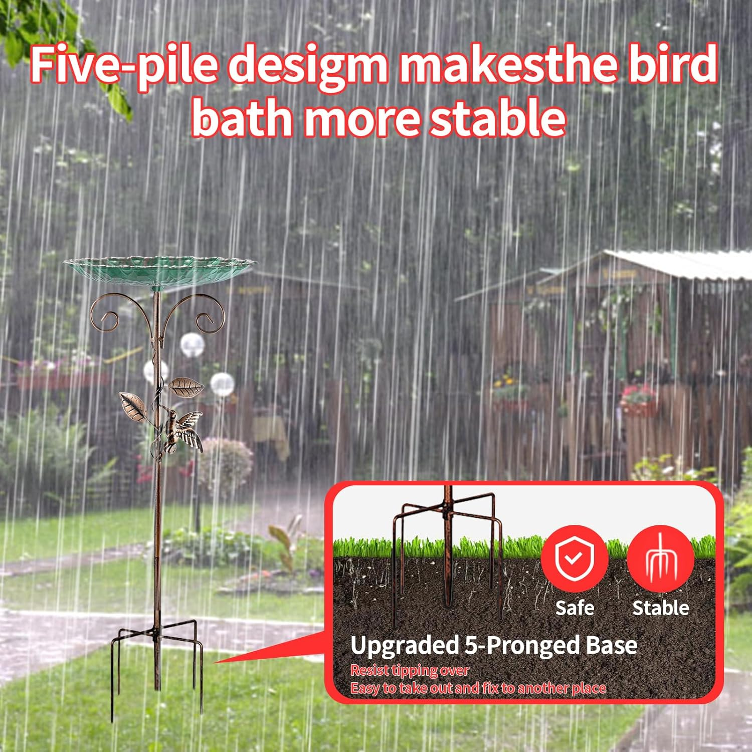 Restorgan Standing Bird Bath, Bird Bath for the Garden, Metal Vintage Freestanding Bird Bath with Sturdy 5-Prong Base, Large Bird Bath, Frost-Proof, Winterproof, Bird Bath (Blue) image number 4