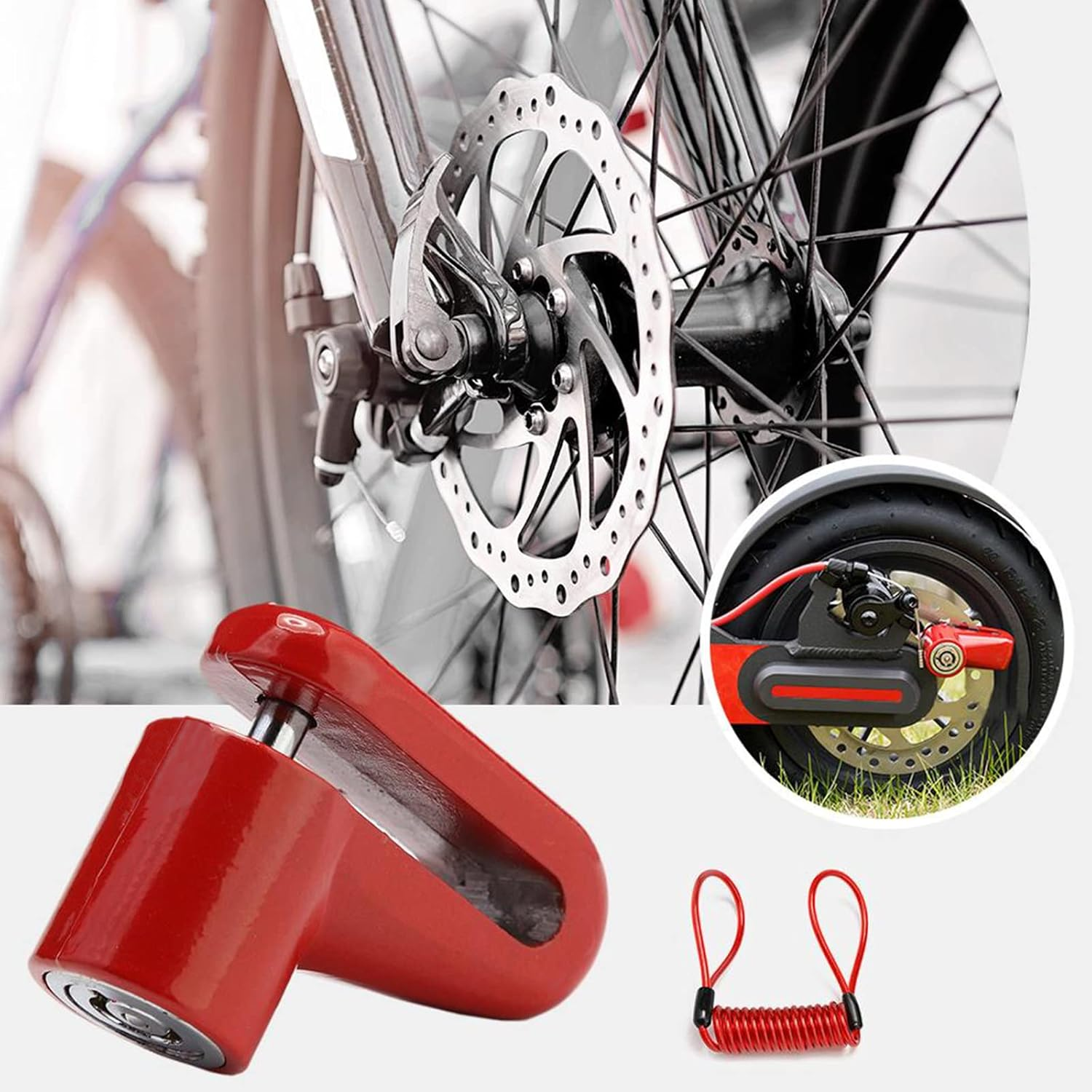 Electric Scooter Disc Brake Lock Scooter Steel Wire Lock for Mijia M365 / Motorcycle / Bicycle Rims Locker with Reminder Rope (Red) image number 3