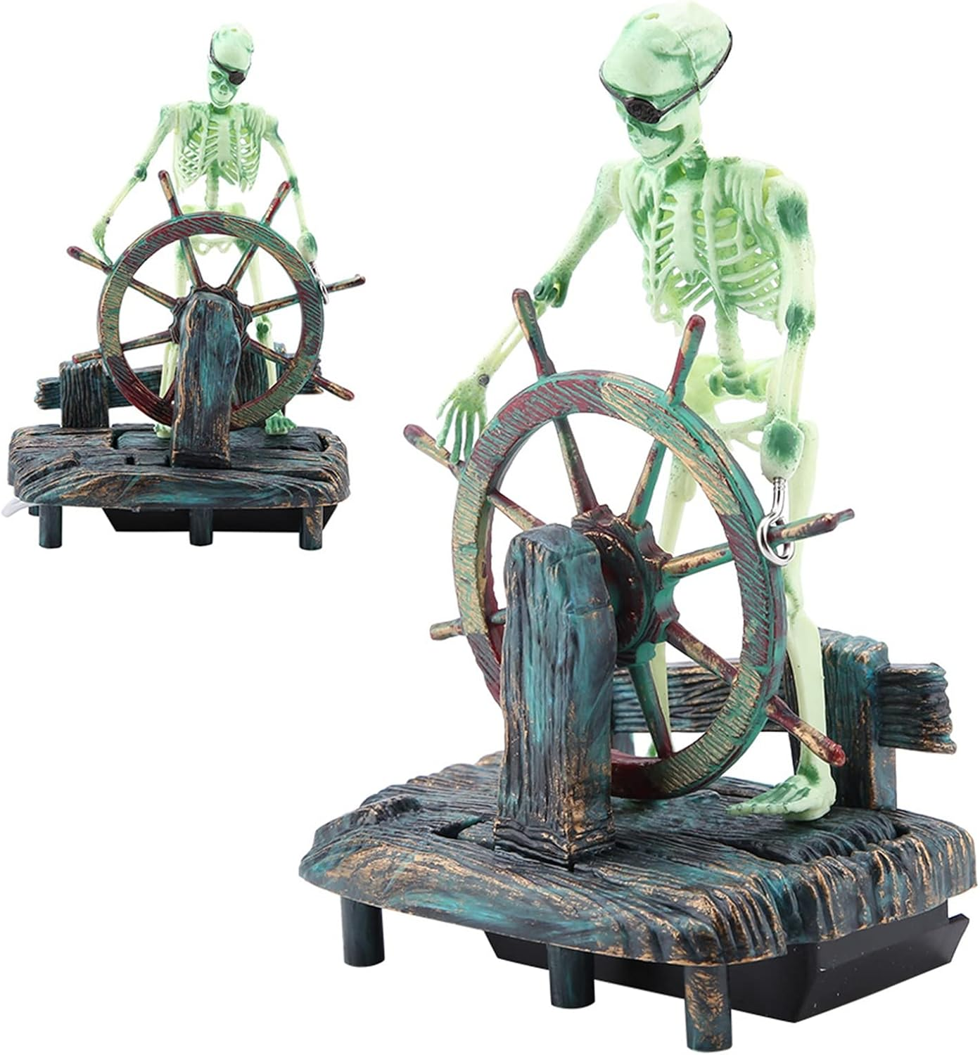 Pirate Captain Skeleton Aquarium Decoration, Vivid Underwater World with Air Action Bubbler for Fish Tank, Landscape Ornament, Ideal Fish Tank Decor image number 1