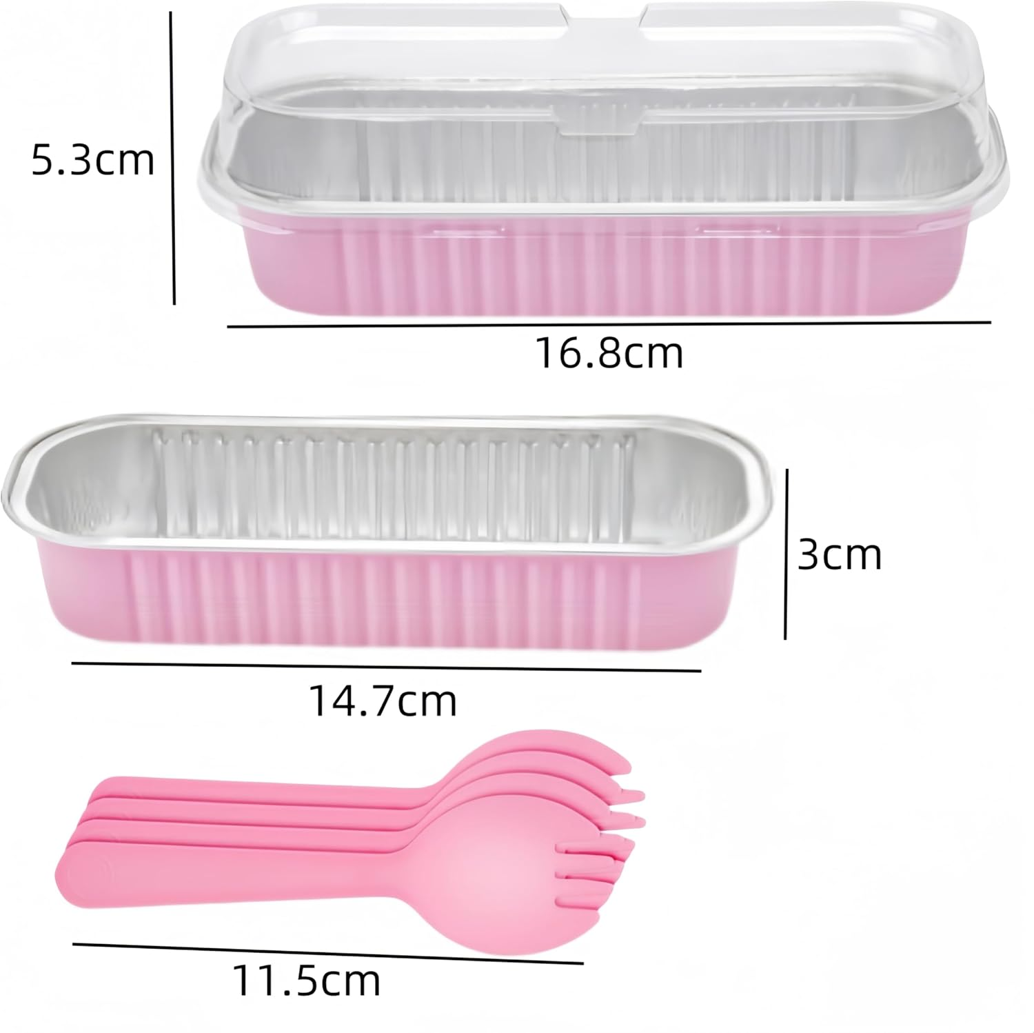 100 Pack Mini Loaf Pans, Ai-Oumleef Aluminum Mini Loaf Pans with Lids and Spoons,Rectangle Aluminum Foil Baking Pans Tins Containers,Cupcake Containers Cheesecake Creme Brulee Ramekins (Pink) image number 1