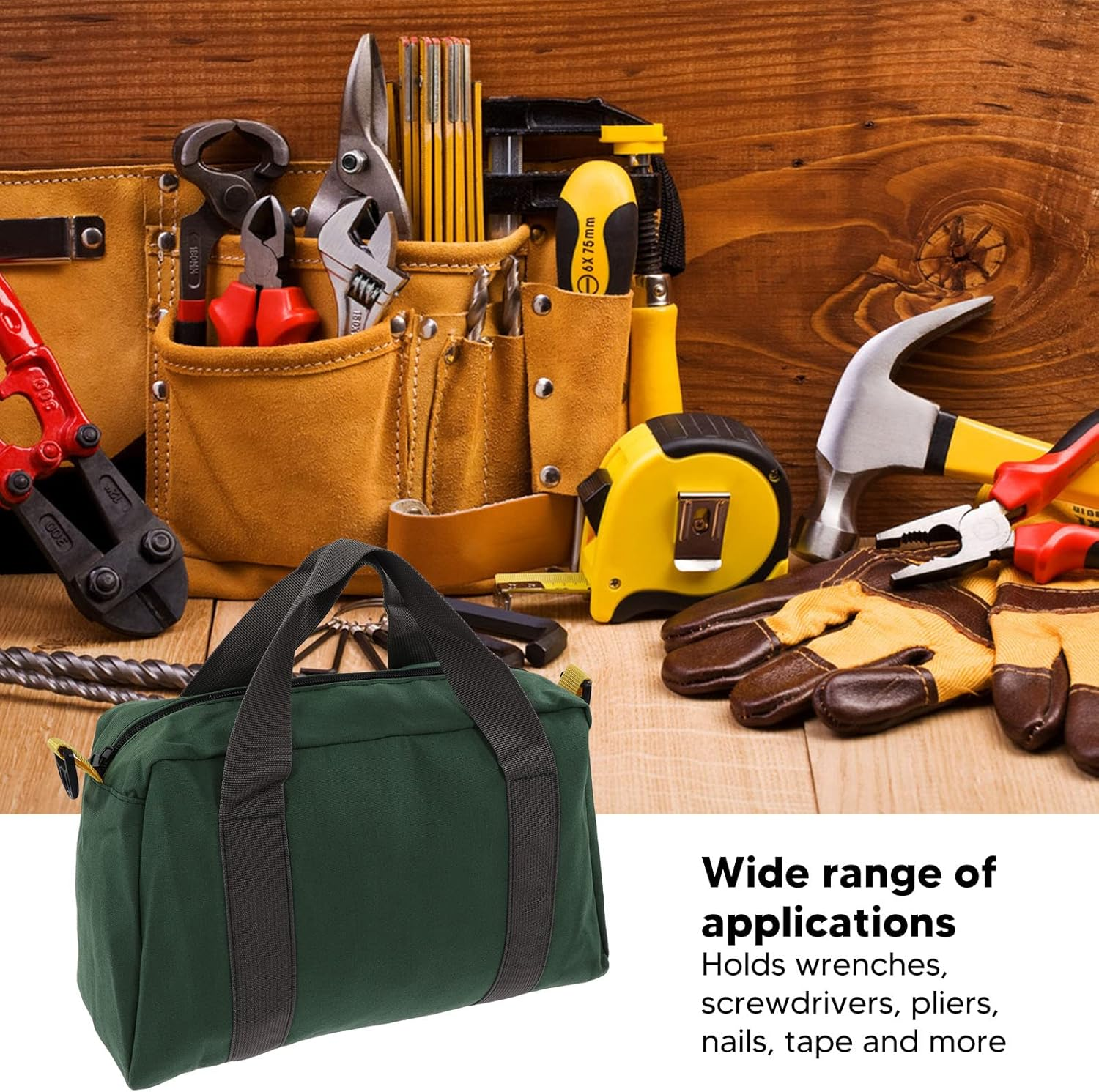 Tool Bag Organizer, Waterproof, Canvas, 14" (35.56Cm X 35.56Cm), Holds up to 20Kg, Ideal for Cars, Drill, Garden, Electrician, Technicians image number 4