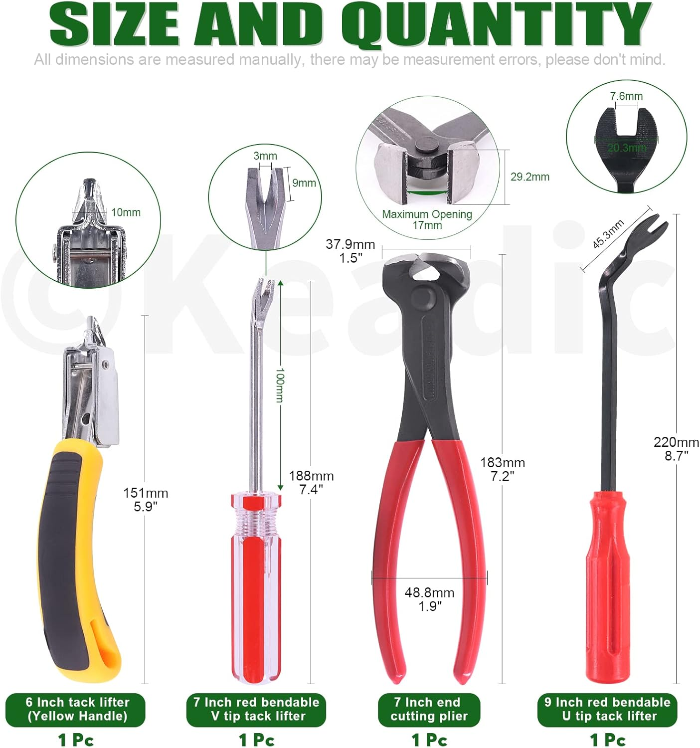 Keadic 4 Pcs Upholstery and Construction Staple Remover Set Contains End Cutting Pliers, Staple Puller, Tack Lifter, Fastener Remover Tack Puller Nail Remover Tool for Furniture Carton Floor image number 6