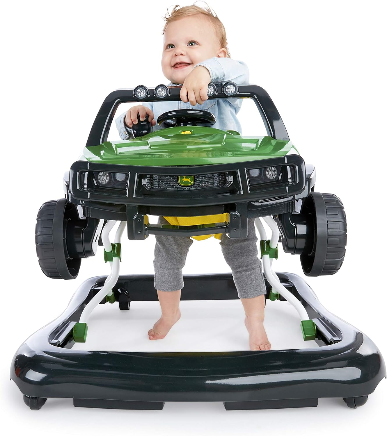 Bright Starts John Deere 4-In-1 Gator Green Baby Activity Center & Push Walker with Removable Interactive Steering Wheel Toy, 6 Months and Up