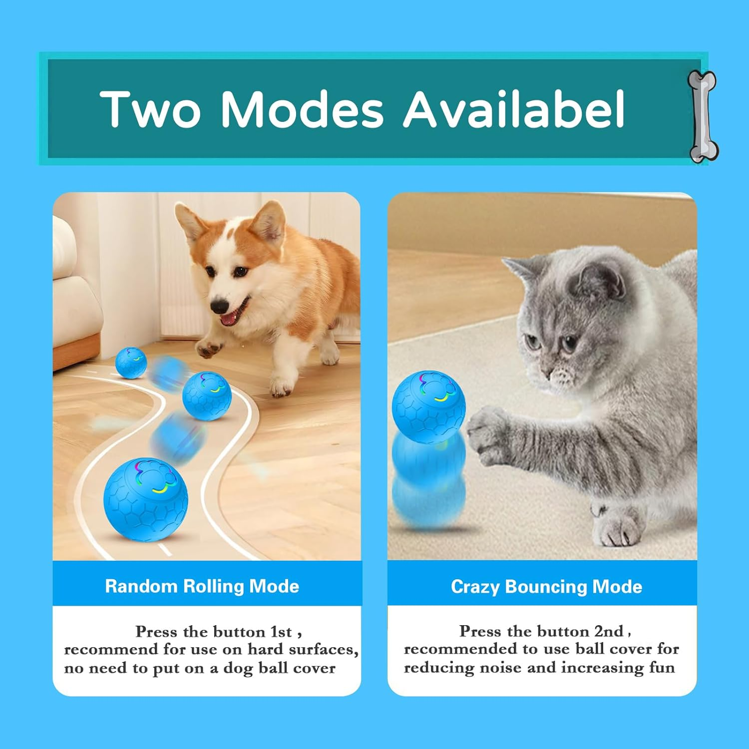 Interactive Dog Toys Cat Dog Ball, Upgraded Durable Motion Activated Automatic Rolling Ball Toys for Mini/Small/Medium/Large Cats and Dogs, USB Rechargeable (Blue) image number 5