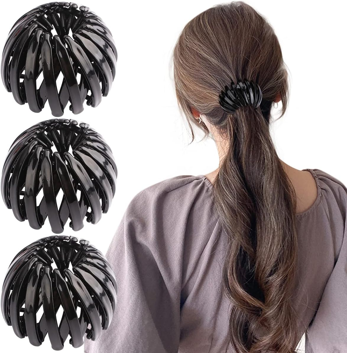 TOBATOBA 3 Pcs Black Lazy Bird'S Nest Plate Hairpin, Hair Clips for Women - Bun Maker, Ponytail Holder, Hair Accessories for Women and Girls