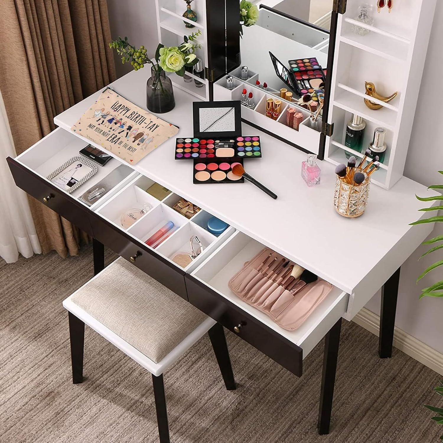 DDPOND Music Lover Makeup Bag Gift &ndash; Aesthetic Travel Cosmetic Bag for Girls & Women, Zipper Pouch for Concerts, Birthdays, Graduation, Toiletry Organizer for Fans, Sisters, Daughters (Light Pink) - Cyan Blue image number 3