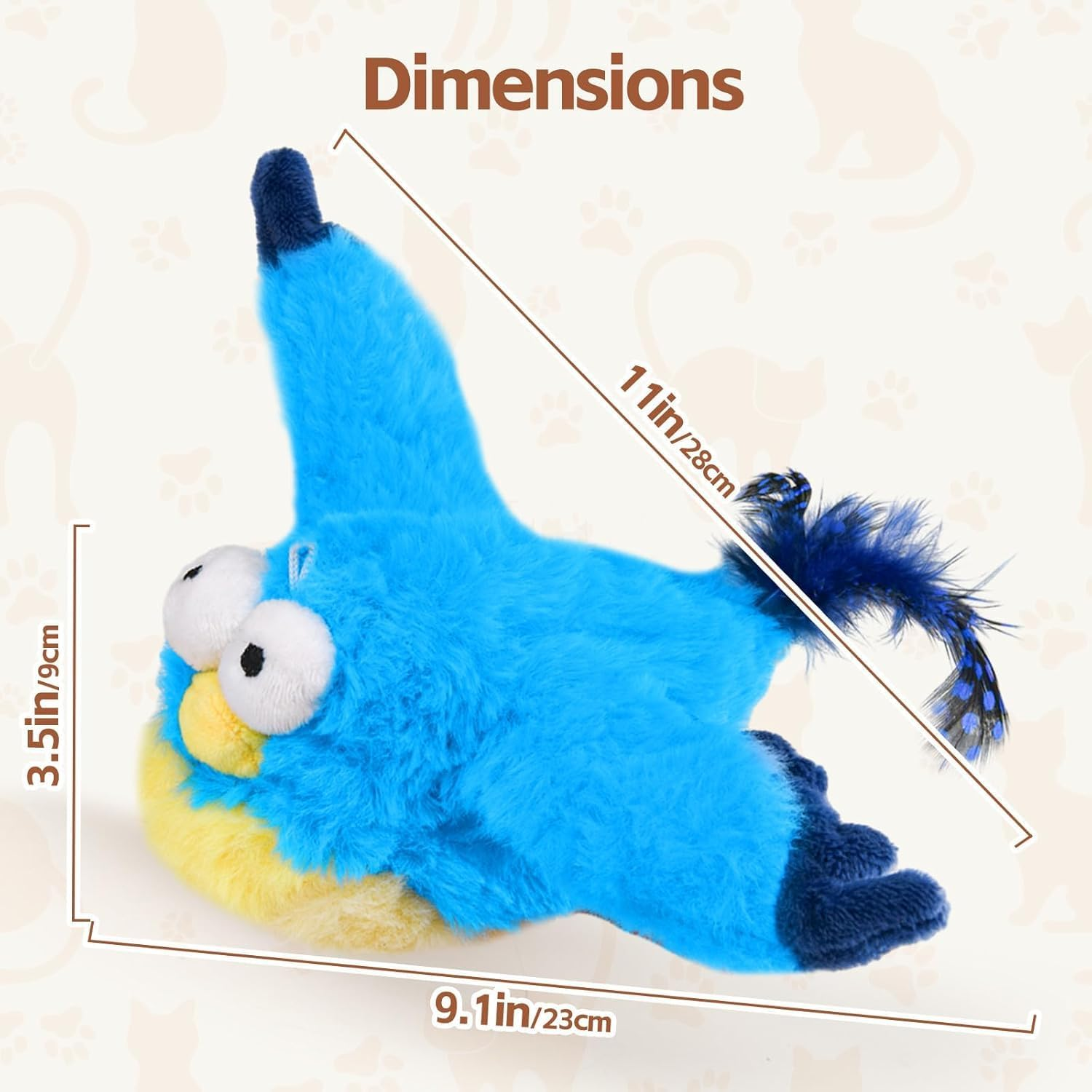Flapping Wings Bird Catnip Toys, Vivid Chirping, Simulation Bird Interactive Cat Toy for Kitten Kitty Exercise, Fluffy Plush Toys, Touch Activated, USB-C Charging, Built-In 500Mh Battery (Bluebird) image number 6