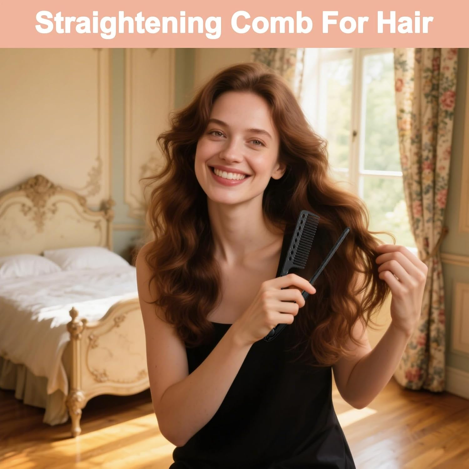 Thick Hair Straightening Comb | Long Thick Hair Straightening Comb V Type - Wet Dry Hairdressing Anti-Frizz Tool for Home Salon Hotel Dorm Long Trips image number 4