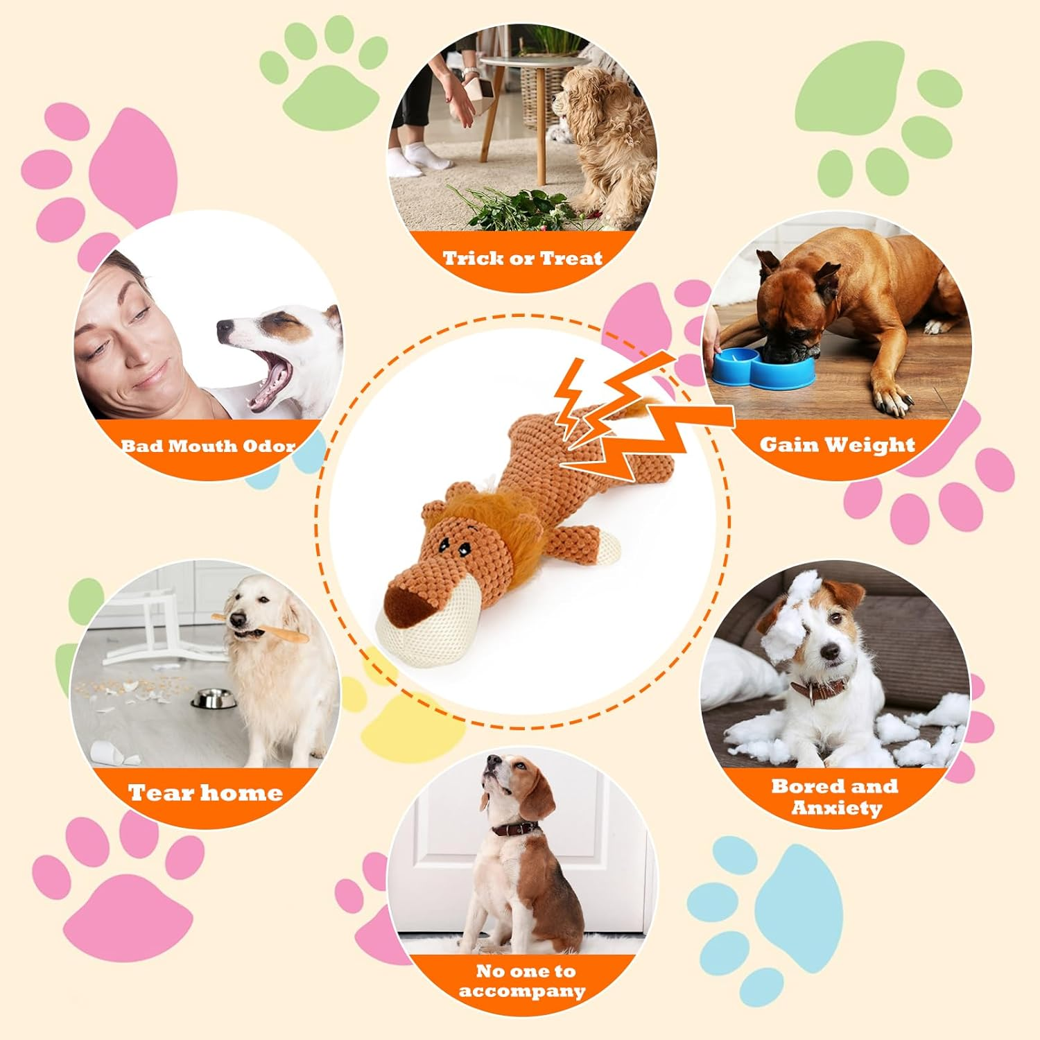 DBAILY Squeaky Dog Toys 2 PCS Plush Puppy Toy with Cotton Material No Stuffing Dog Toy for Aggressive Chewers Interactive Dental Cleaning Pet Chew Toy for All Breed Sizes Dog(Lion Elephant)