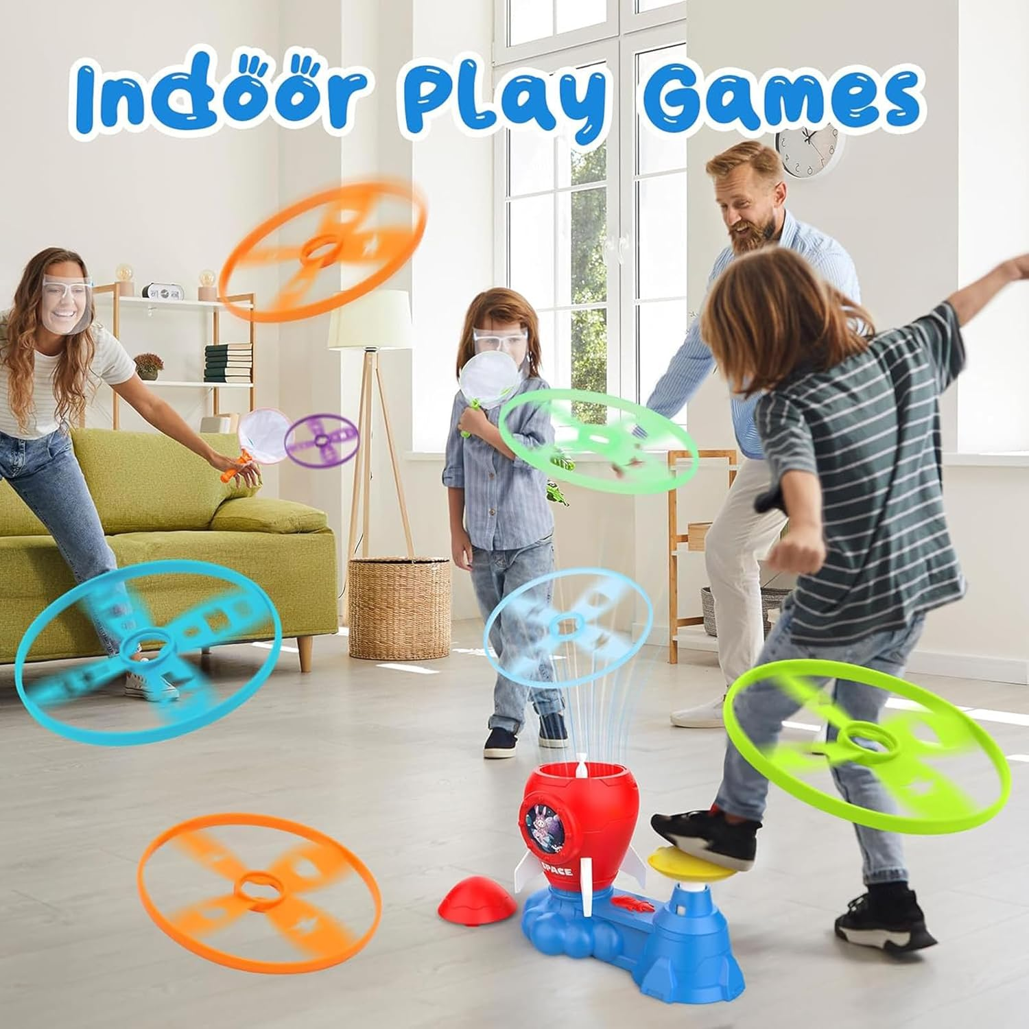 Outdoor Games for Kids Ages 4-8,Flying Disc Launcher Toy with Fluorescent Flying Discs,New Year Party Game for Boys Girls Ages 3-5,Family Party Games for Kids