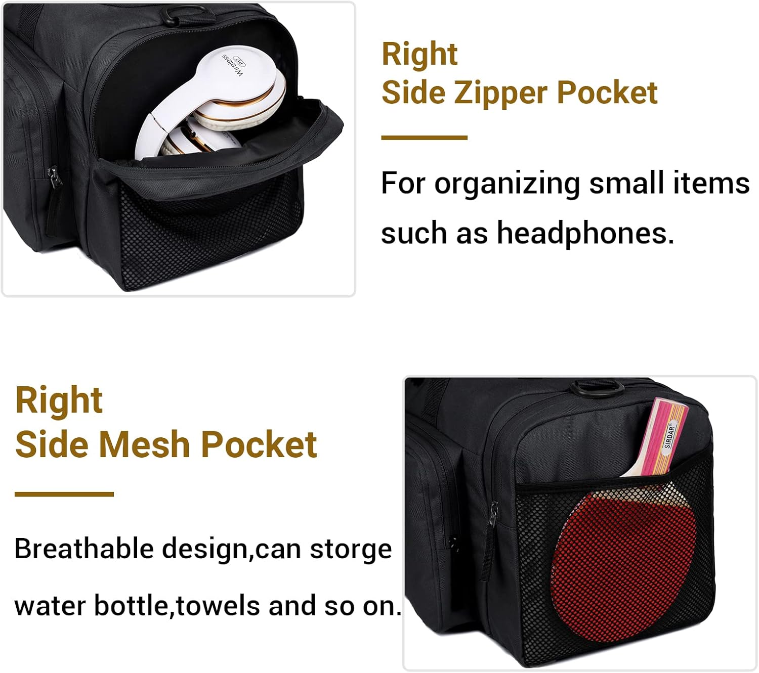 Duffle Bag for Men Women 40L Waterproof Sports Duffels Bags Travel Gym Bag with Shoe Compartment,Wet Pocket Large Weekender Overnight Bag Hospital Holdalls,Black - Grey image number 2