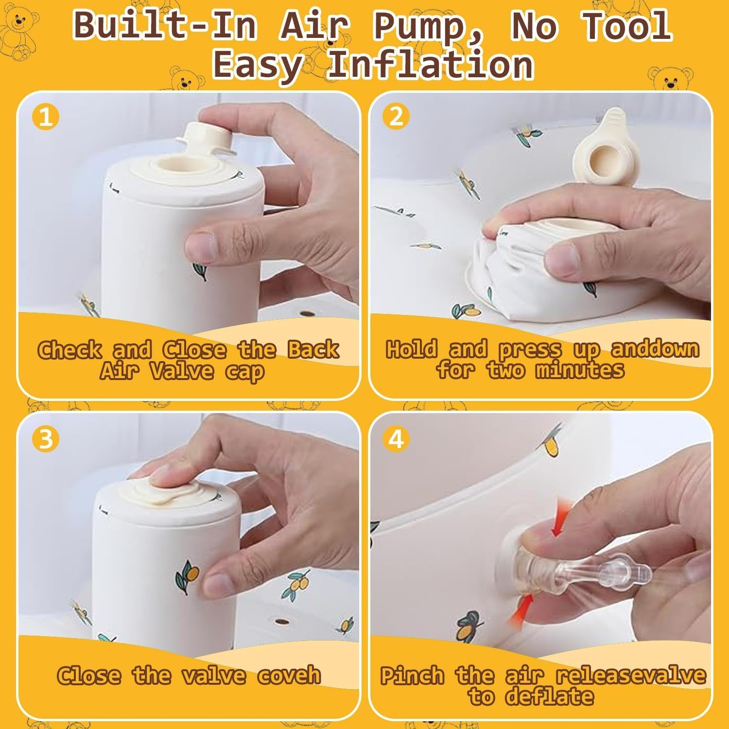 Inflatable Baby Chairs, Inflatable Baby Seats for Infants 3 Months and Older, Baby Floor Seats for Sit Up, Portable Baby Floor Seats, Baby Seats for Family and Travel, Thickened Version, Little Bear