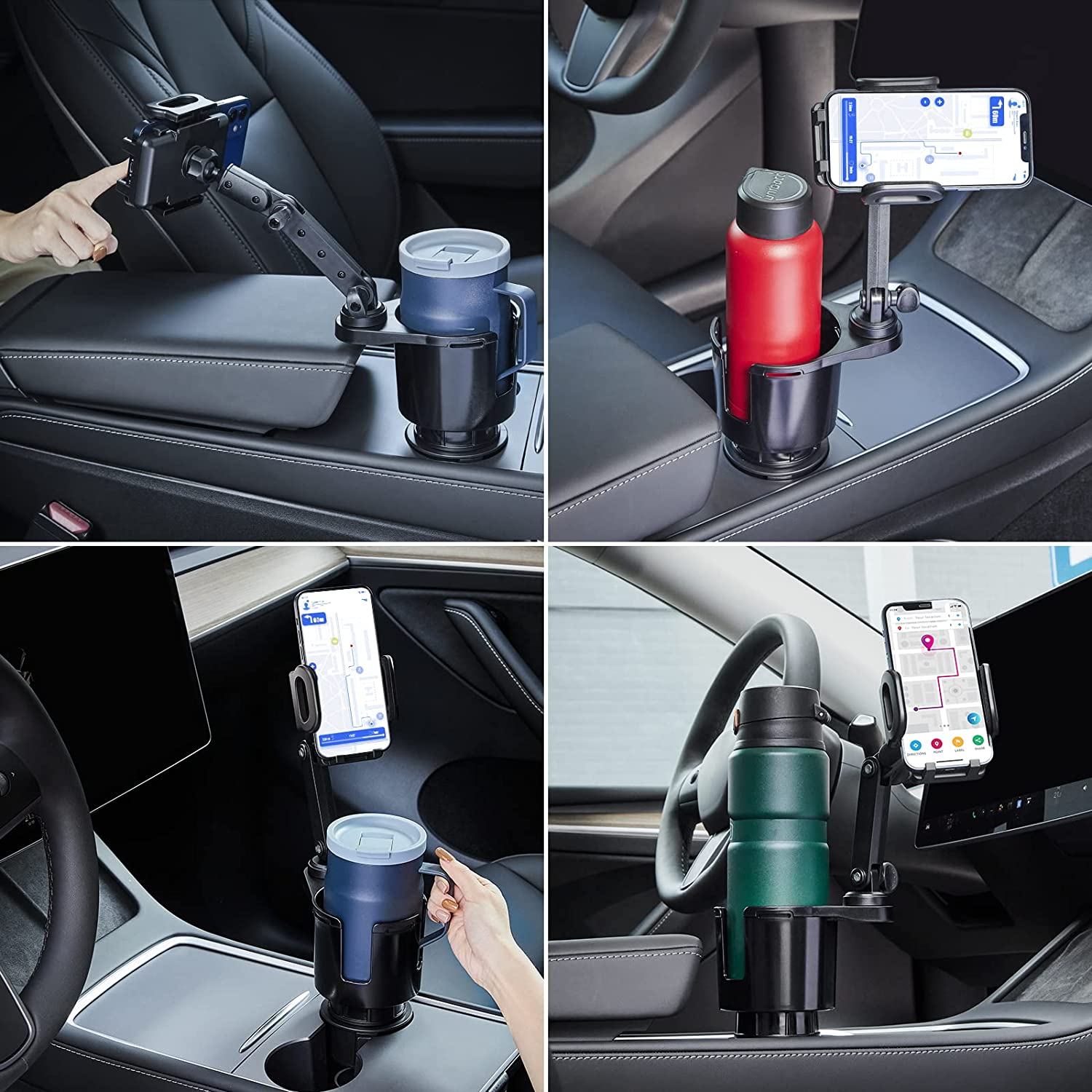 THIS HILL Car Cup Holder Expander Adjustable Base with Phone Mount 360&deg; Rotation Cup Holder Cell Phone Holder for Car Compatible with Iphone/Samsung All Smartphones image number 4