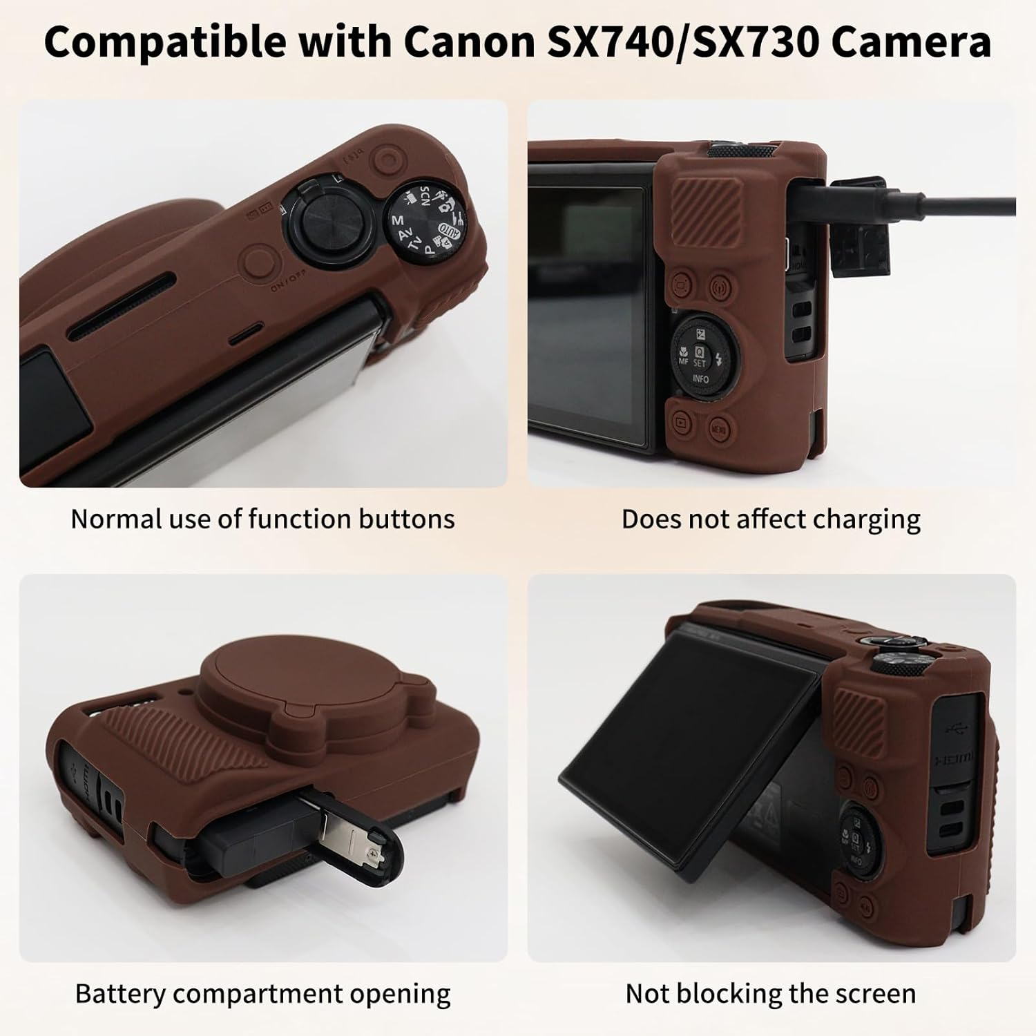 VOVMOEYA SX740 Camera Case Accessories Set[With 2 LCD Tempered Films],Silicone Protective Case Compatible with Canon Powershot SX730 SX740 HS Digital Camera-Brown - Brown image number 5