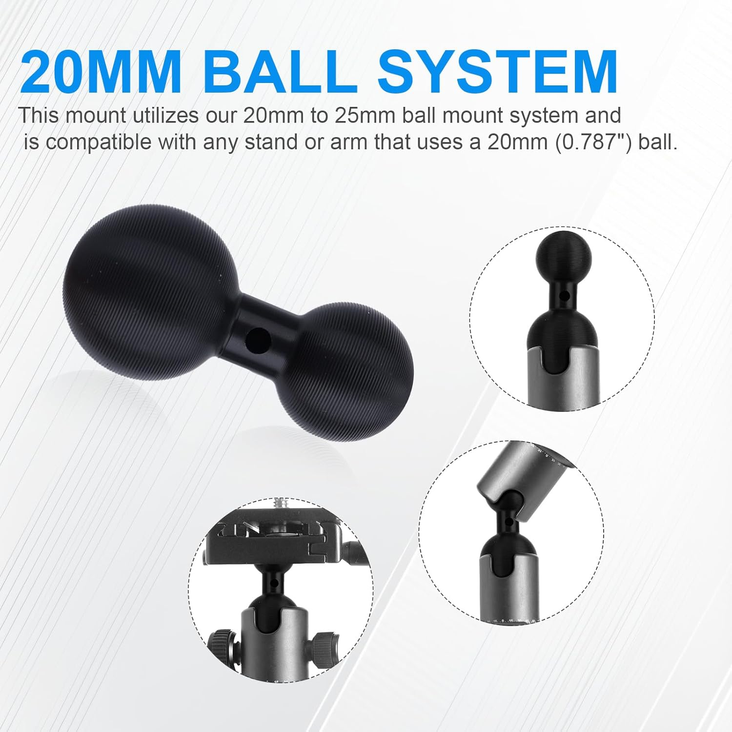 20Mm to 25Mm Ball Mount Arm, Durable Aluminum Alloy Ball Adapter Extension Connector for Secure Attachment for Mounting Arm with 25Mm Connections image number 1