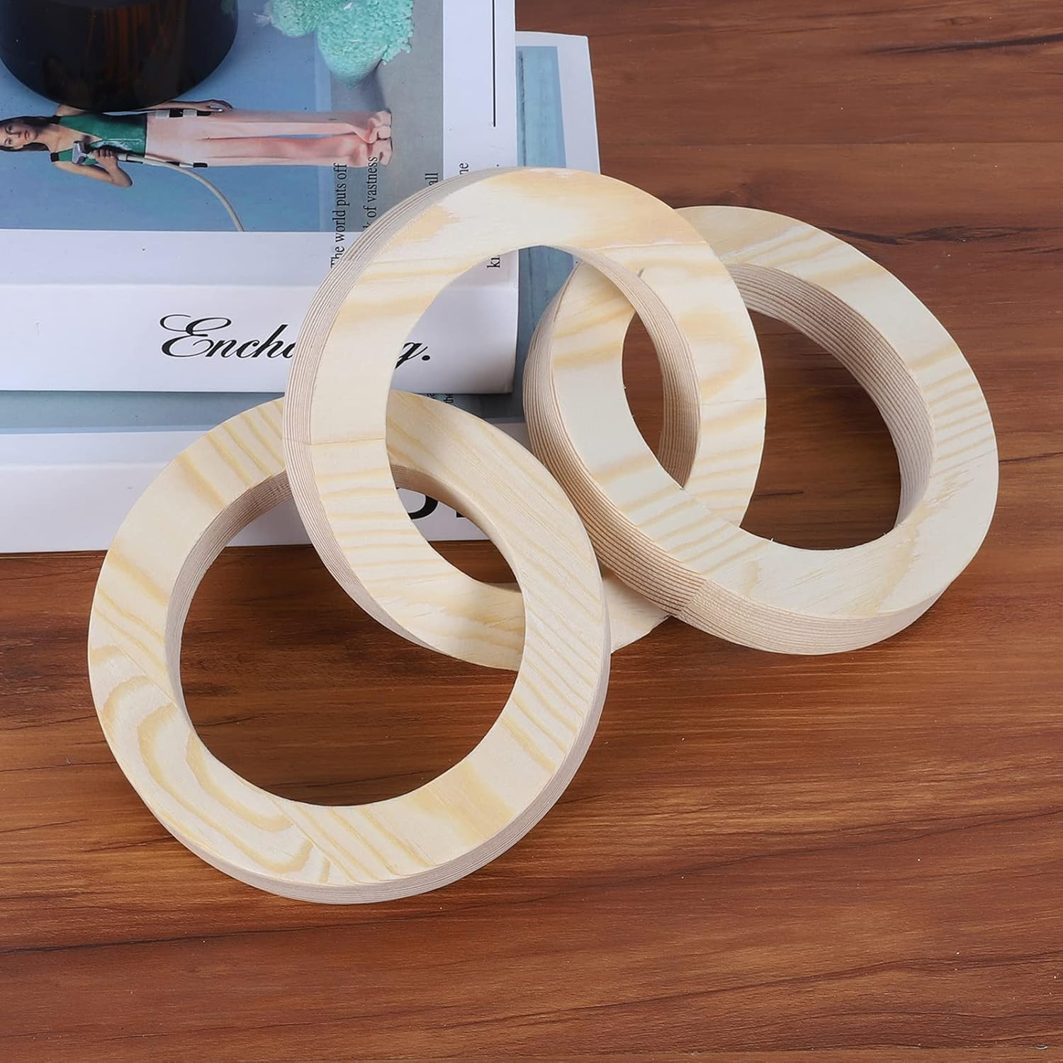 Wood Chain Link Decor 3-Link,8.3 Inch Length Wood Knot Decor,Wood Color Carved Decorative Chain Knot,Knot Decorative Object,Coffee Table Decor,Country Chain Knot Decor,Mom Gifts,Wooden Links