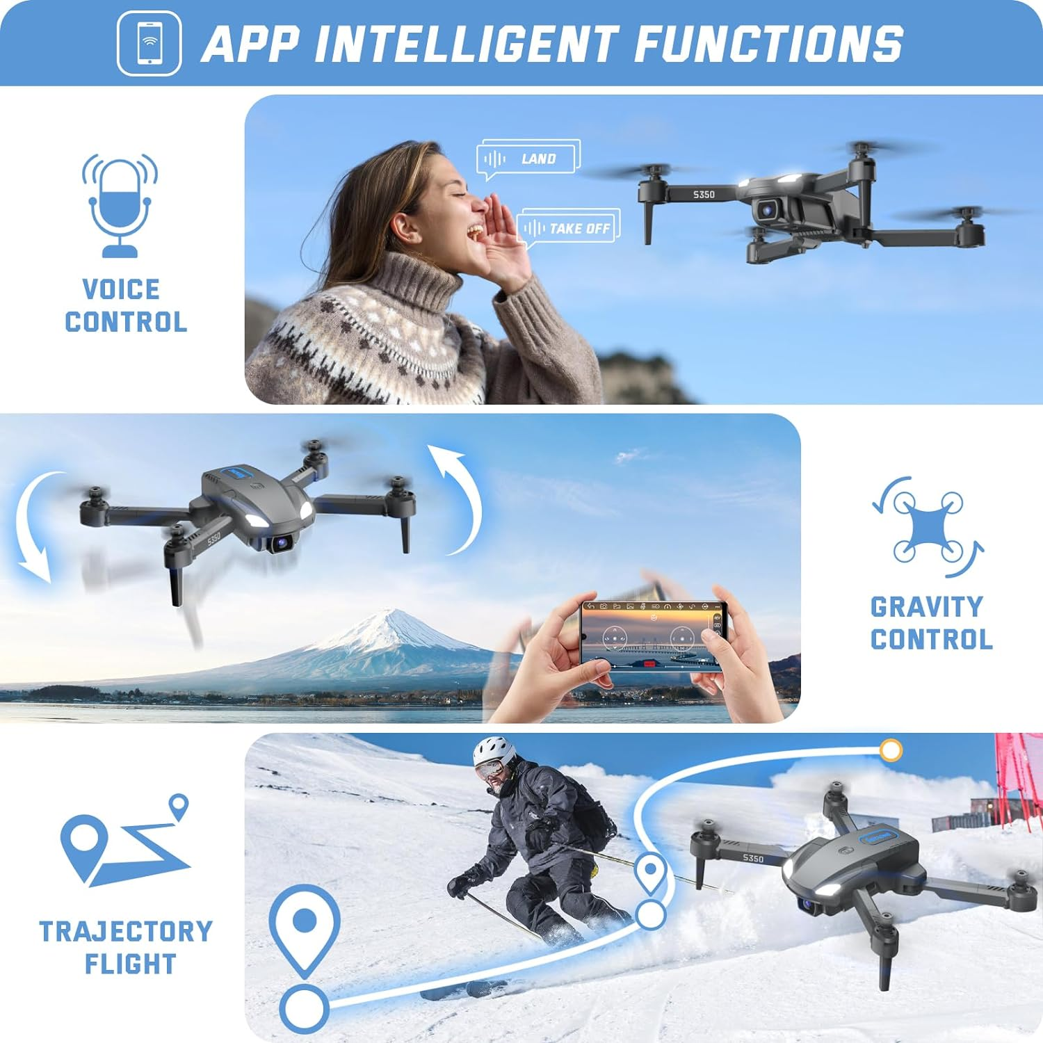 SOTAONE S350 Drone with Camera for Adults, Mini Drones for Kids with 1080P HD FPV Live Video, Remote Control Helicopter Toys Gifts for Boys Girls, Altitude Hold, One Key Start, 3D Flips, 2 Batteries image number 4