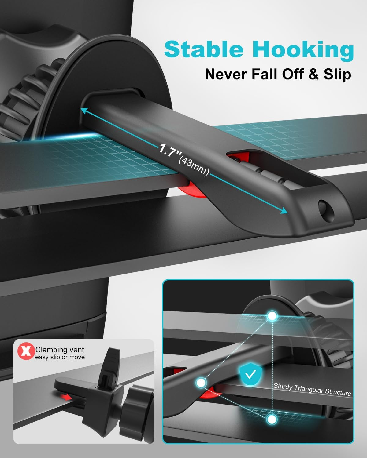 Woleyi Car Vent Tablet Mount for Car, [Upgrade Clip Never Fall] Air Vent Tablet Holder, 360&deg; Adjustable Truck A/C Hook Cradle for Ipad Pro 11 Air Mini, Z Fold, Galaxy Tab, Iphone, 4-11" Tablet & Phone image number 1