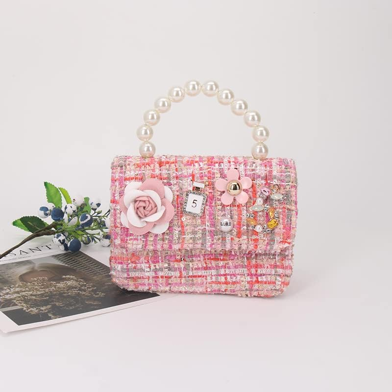 Girls Princess Purses Cute Crown Crossbody Bag Handbag with Pearl Handle for Girls