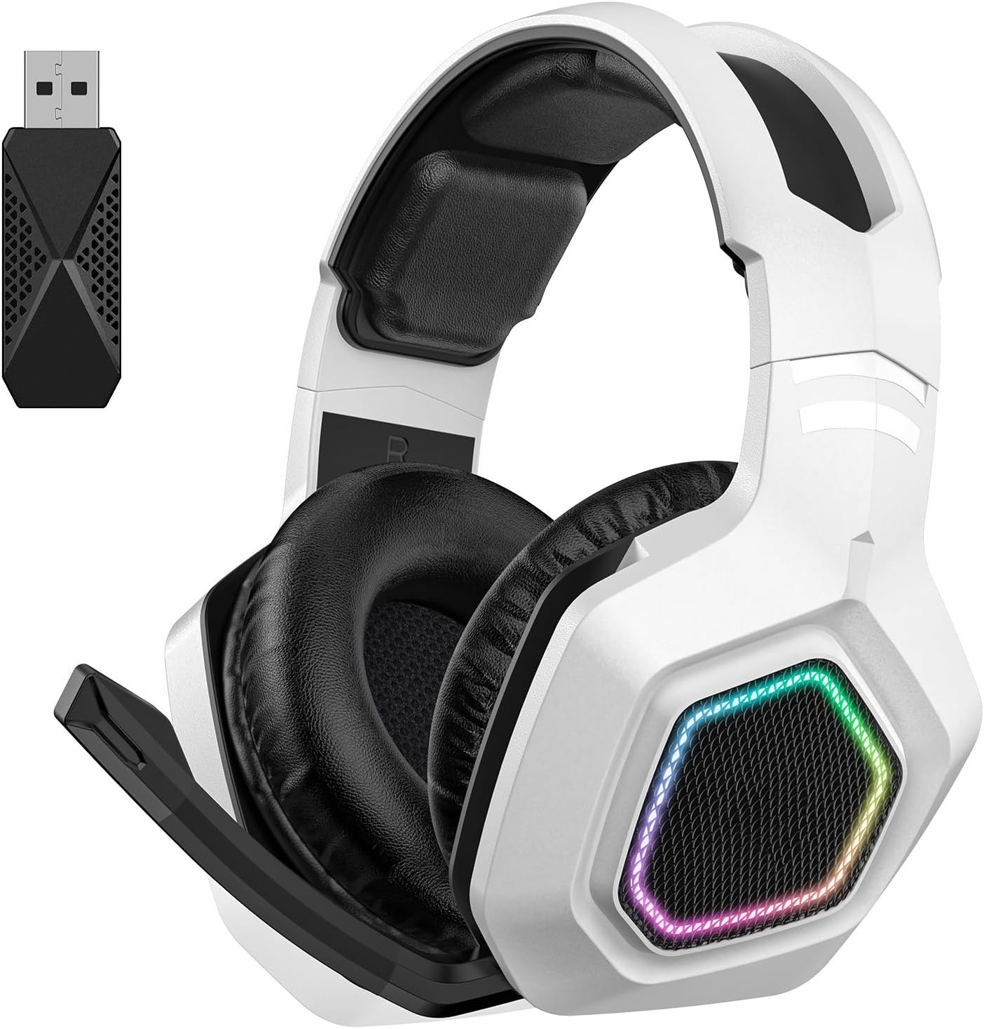 Wireless Gaming Headset, 2.4Ghz Wireless Bluetooth Gaming Headphone with Noise Canceling Microphone, 1000Mah Battery & RGB Light, 3.5Mm Wired Gamer Headset for PC, for PS5, For