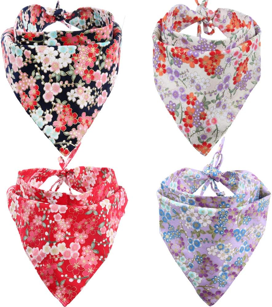 4 Pack Dog Bandanas Triangle Bibs Scarf Accessories Japanese Style Small image number 4