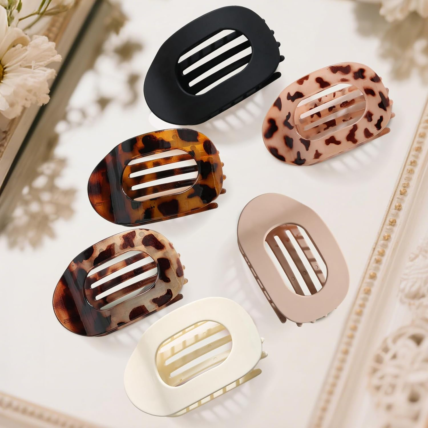 SI SEN Pack of 6 Flat Women'S Hair Clips, Flat Claw Clip, Strong Hold Side Hair Clips, for Thin and Thick Hair, Curved Design for Lying Down image number 4