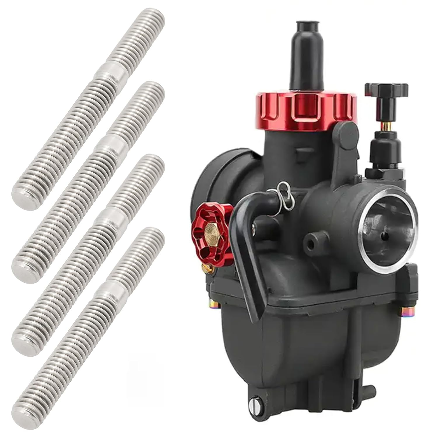 SING F LTD 10Pcs M6 Carburetor System Stud Nut Exhaust Manifold Studs DIN 835 M6X18 to M6X30 Double End Threaded Stud Screw Bolt 304 Stainless Steel Male Threaded Rod Bar Studs image number 1