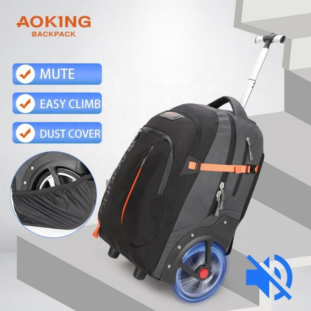 Waterproof Backpack School Bags with Wheels, Travel-Friendly Large Rolling Laptop Backpack for Men Women, Freewheel Carry on Luggage Business Bag, Compact Trolley Suitcase Fit 17 Inch Notebook image number 4