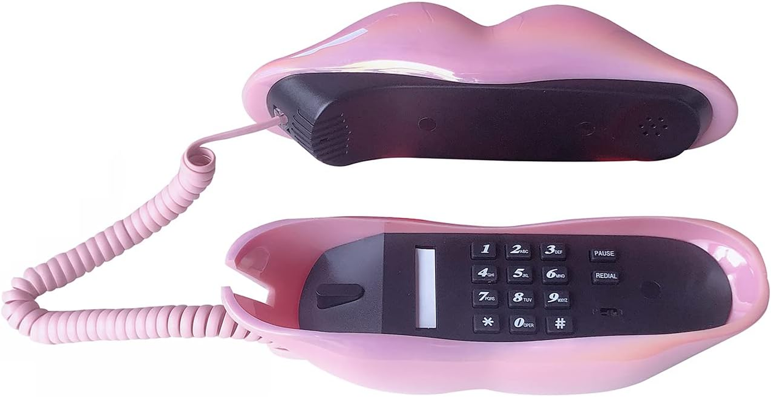 Telpal Corded Landline Phones for Home, Funny Novelty Lip Phone Gift, Wired Mouth Telephone Cartoon Shaped Real Landline Home Office Telephones Furniture Decor (Pink) - Lip-02-Golden image number 3