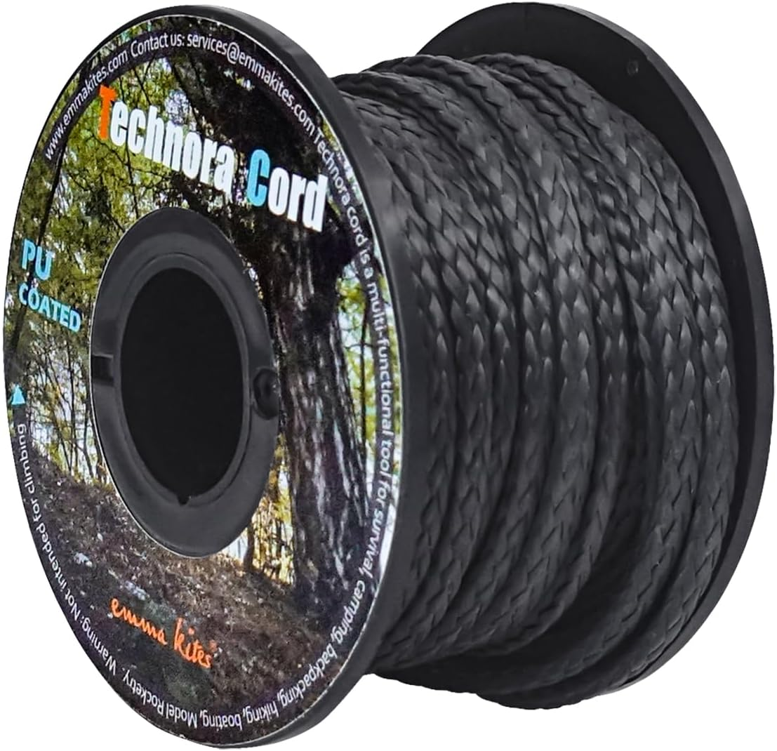 Emma Kites Black 1Mm Technora Braided Cord PU Coated Abrasion & Flame Resistant, 200Lb 120Ft image number 6