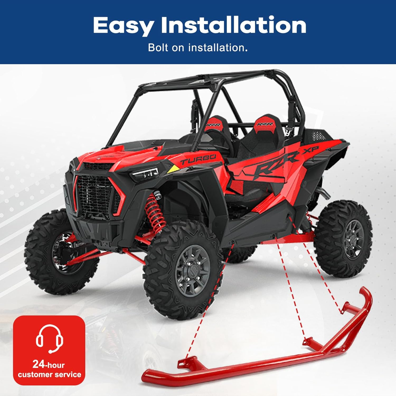 ELITEWILL Red RZR Rock Sliders Nerf Bars with Bolts Side Step Tree Kickers Fit for 2014-2023 Polaris RZR 900 Trail, 900S, 1000S, 1000XP, Turbo - 2 Seaters image number 1