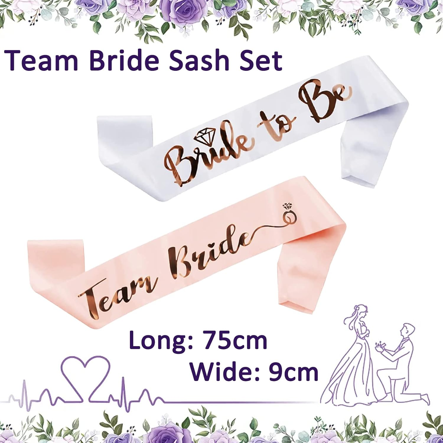7Pcs Team Bride Sash Set - 1 White Bride to Be Sash & 6 Team Bride Sashes Bachelorette Party Supplies with Shiny Rose-Gold Sash Bridesmaid Sashes for Bridal Hen Party Wedding Decorations image number 1
