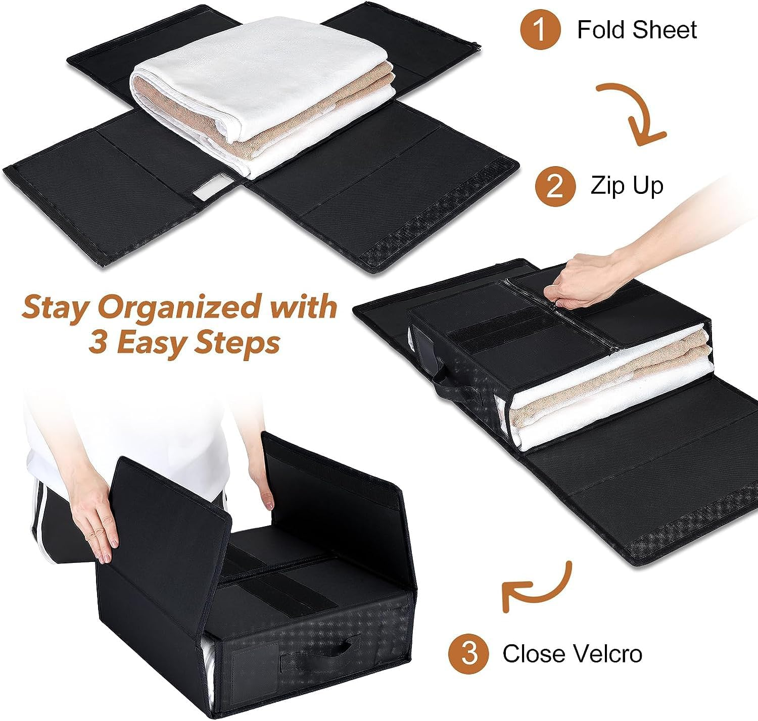 Bed Sheet Organizers and Storage 2 Pack, Foldable Sheet Organizer for Linen Closet, Bedding Folder Storage Box Container for Blanket, Duvet Cover Set, Organizing Bedding Container image number 1