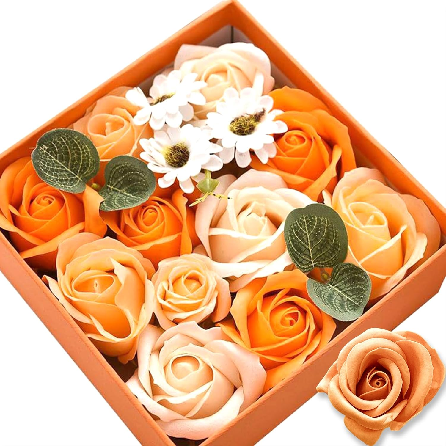 Rose Bath Soap - Rose Flower Floral Scented Rose Soap Petals in Flower Box, Transparent Window Soap Flower for Women Plant Essential Oil Flower Soap Set for Birthday Valentine&rsquo;S Christmas （Orange） image number 1