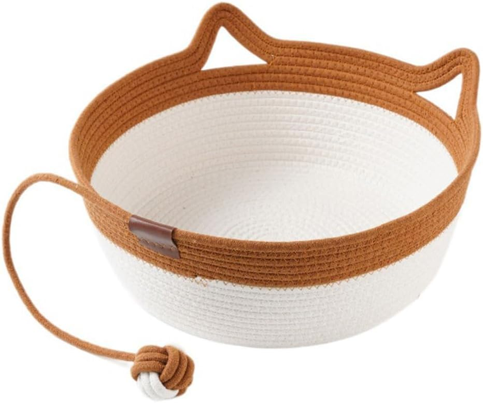 Cotton Rope Cat Basket, Foldable Woven Cat Litter, Cute Pet Bed with Play Rope Ball, Environmentally Friendly Woven Pet Sleeping Basket, Washable for Small Animals image number 6