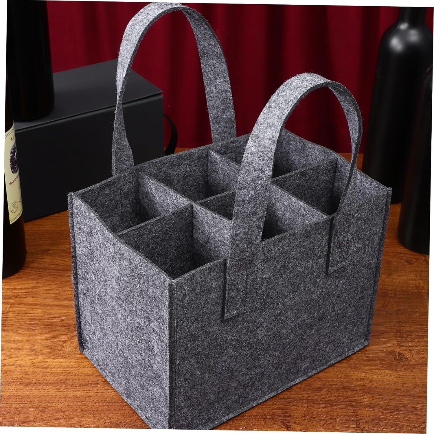 IWOWHERO 4Pcs Felt Bottle Carrier Handbag for 6 Bottles, Medium Grey Felt Wine and Beer Tote Bag 24X16X16Cm for Travel Camping and Picnic image number 6