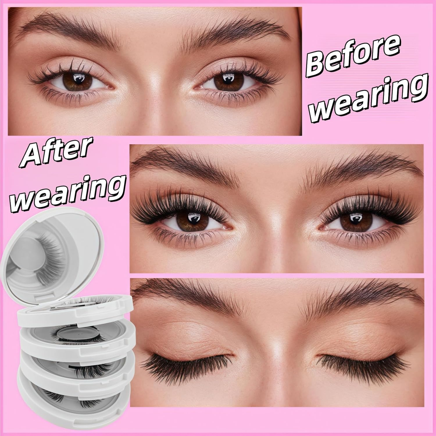 Magnetic Eyelashes 4 Pairs, Long Lasting Reusable with Applicator, Cat Eye Black Curly Wispy Thick Fluffy,No Need Glue 3D Look Eye Makeup,Waterproof, Easy to Wear. image number 3